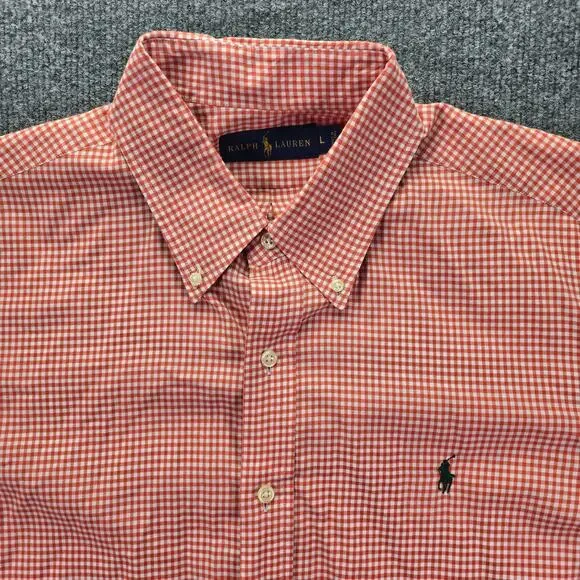 Polo Ralph Lauren Shirt Mens Large Orange White Gingham Check Button Down Preppy - Picture 3 of 7